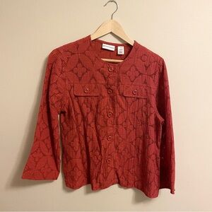Alfred Dunner - Textured Red Eyelet Botton-Down Top - Size 10